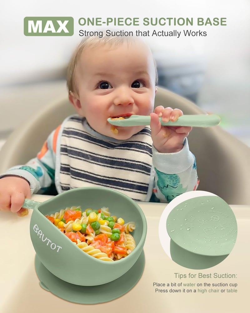 Qyeejong Silicone Suction Bowls for Baby Toddler - BPA Free Silicone Bowl and Spoon Set for Baby Led Weaning & Self Feeding - Toddler Sticky Dishes, Microwave & Dishwasher Safe - Image 2